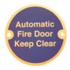 Sign Auto Fire Door Keep Clear 75mm Dia PB (EACH)
