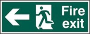 Sign Fire Exit Arrow Left S/adh 600x200 (EACH)