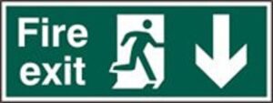 Sign Fire Exit Arrow Down S/adh 400x150 (EACH)