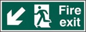 Sign Fire Exit Arrow Down/left S/adh 400x150 (EACH)