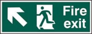 Sign Fire Exit Arrow Up/left S/adh 400x150 (EACH)
