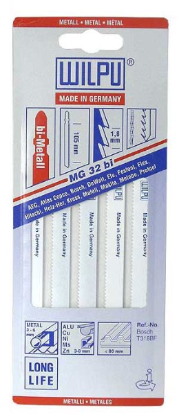 WILPU MG 32 bi Dewalt/bosch Jigsaw Blade Long Mtl (PK 5)